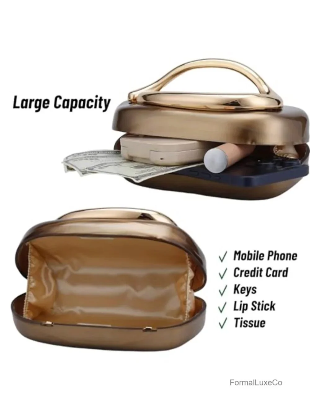 Acrylic Clutch Purse Women Evening Bag Metal Handle Round Crossbody Party
